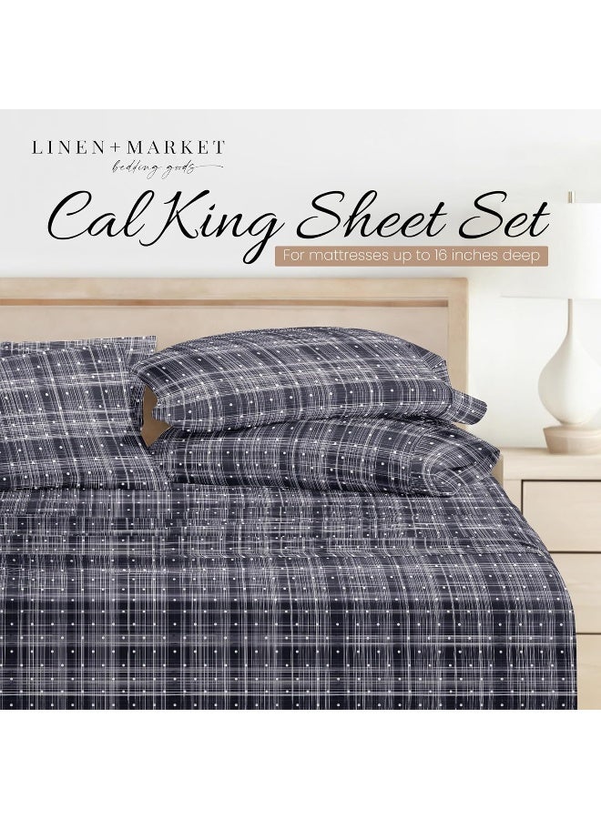 Linen Market Double-Brushed Patterned Microfiber California King Sheet Set 4 Piece – Oeko-TEX Certified Ultra Soft & Wrinkle-Free - 16" Deep Pocket Sheets Easy Care Cal-King Size - Polka Dot Navy - Image 3